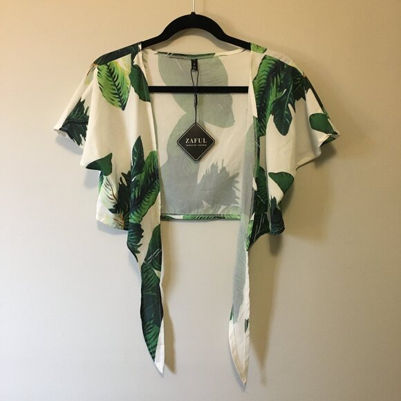 NWT Zaful Tropical Botanical Cropped Tie Up Top - Picture 9 of 15